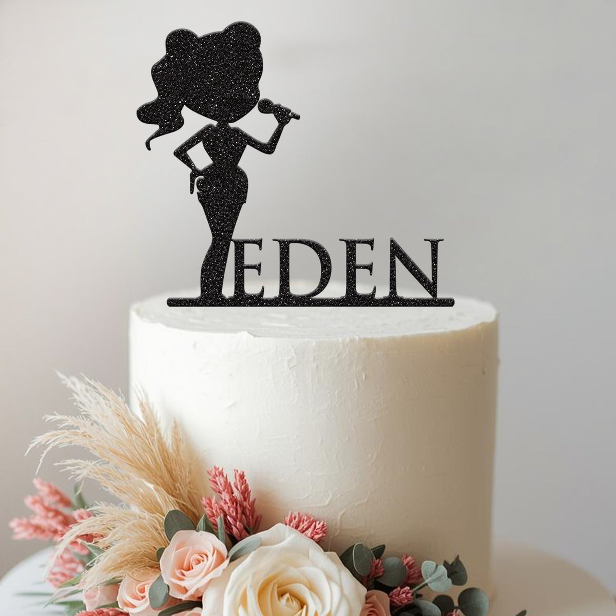 Personalised Female Singer Cake Topper with Name - view 2 Main image