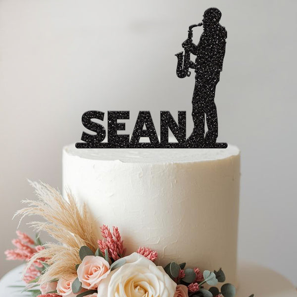 Personalised Saxophone Player Cake Topper with Name - view 2