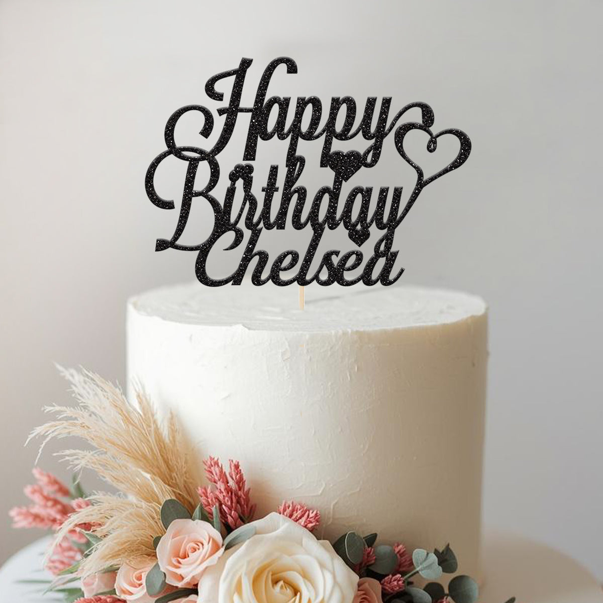 Personalised Happy Birthday Hearts Cake Topper with Name - view 2