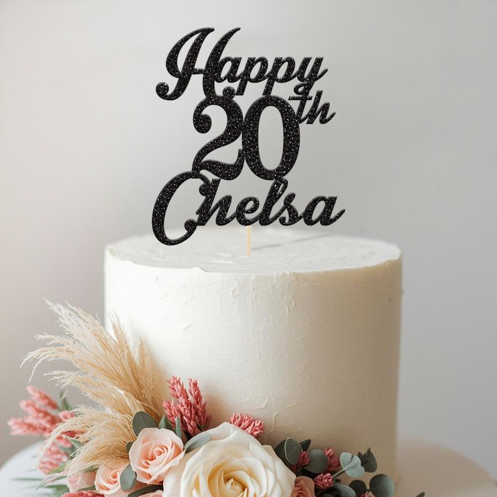 Personalised Happy Birthday Cake Topper Any Age and Script Name - view 2
