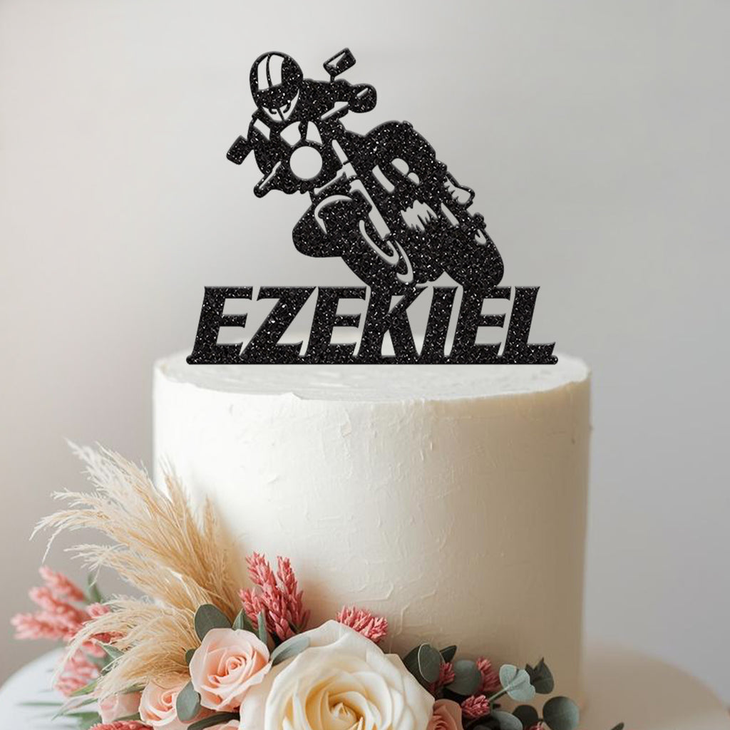Personalised Motorbike Racing Cake Topper with Name - view 2