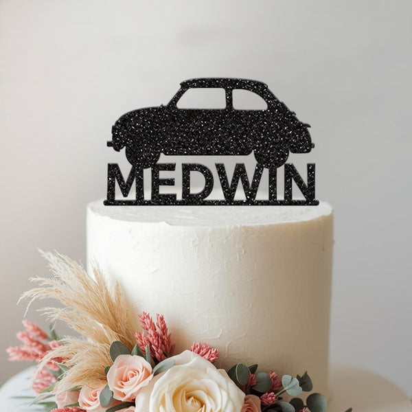 Personalised Small Classic Car Cake Topper with Name - view 2