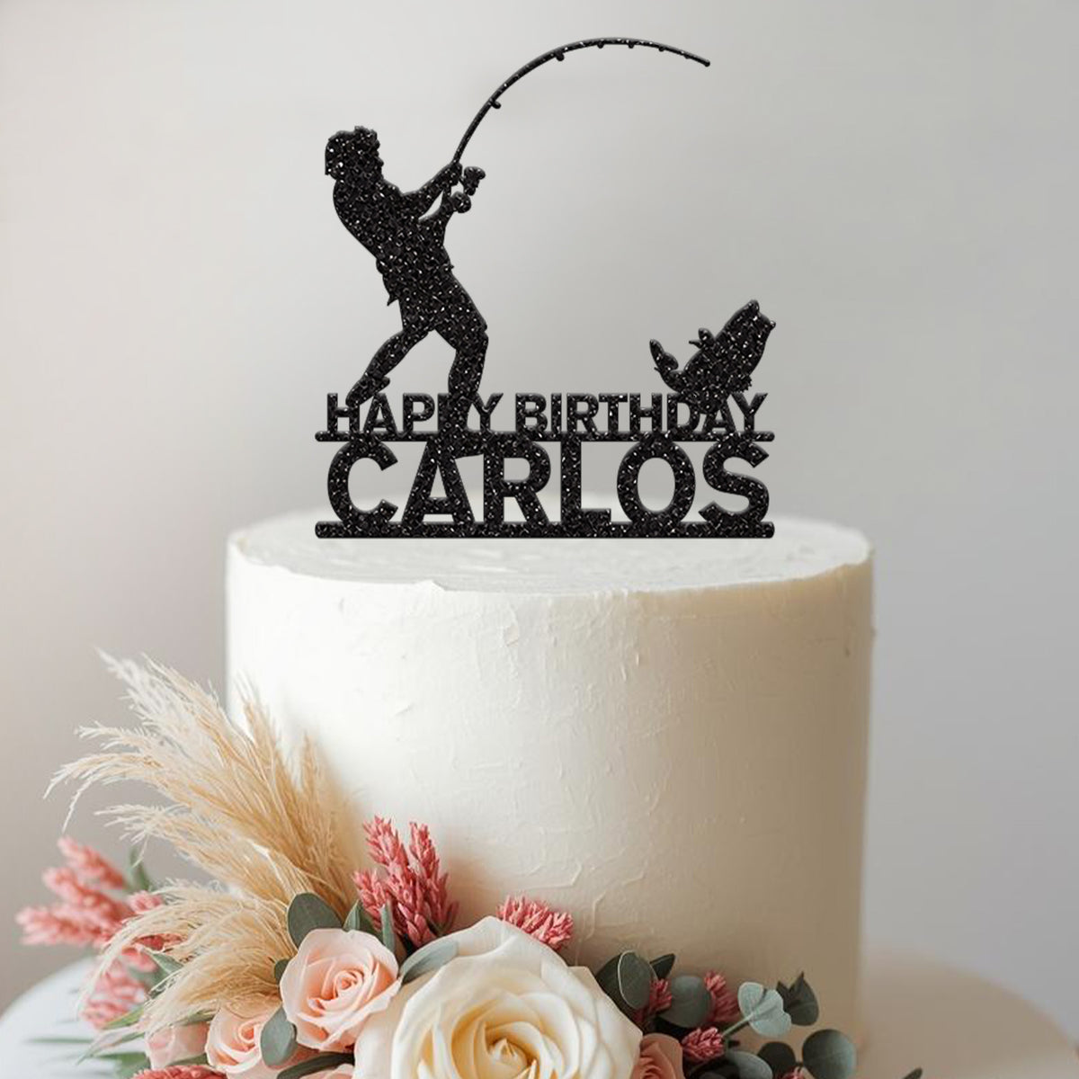 Personalised Fishing Birthday Cake Topper with Name - view 2