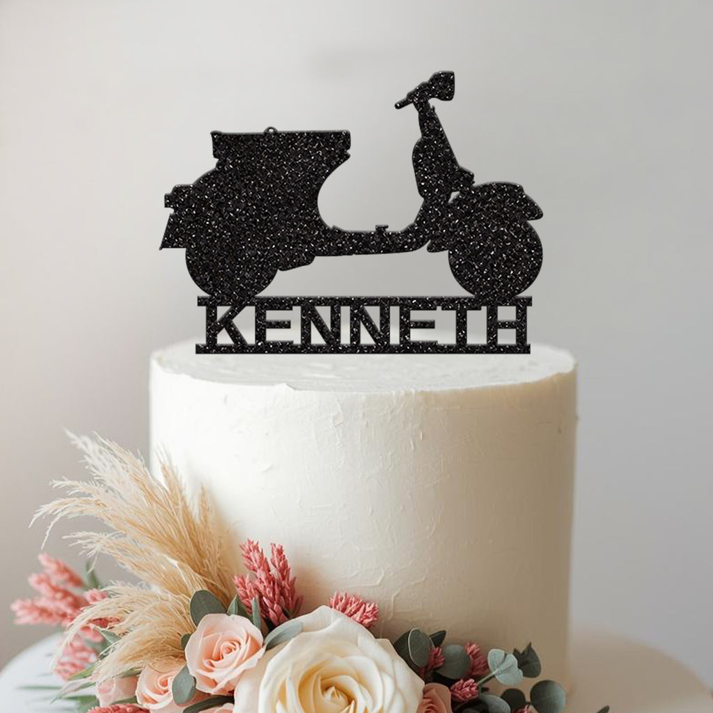 Personalised Retro Scooter Cake Topper with Name - view 2