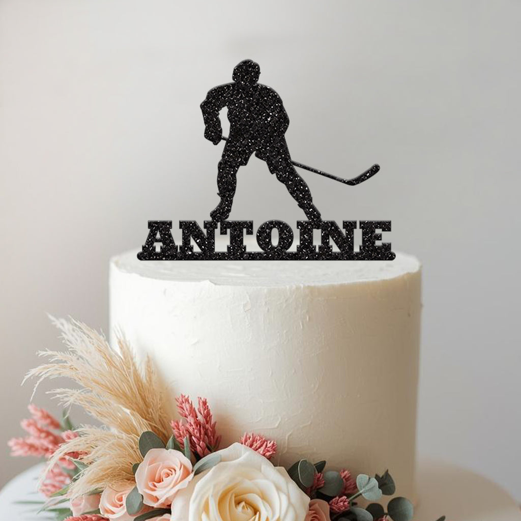 Personalised Hockey Player Cake Topper with Name - view 2