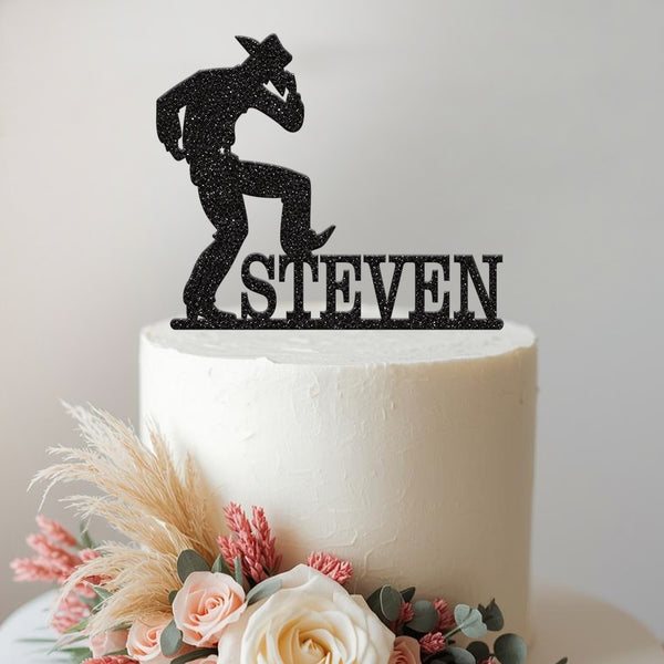 Personalised Dancing Cowboy Cake Topper with Name - view 2