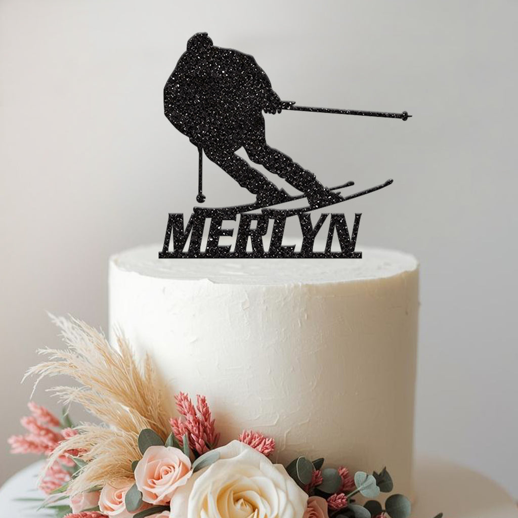 Personalised Skier Cake Topper with Name - view 2