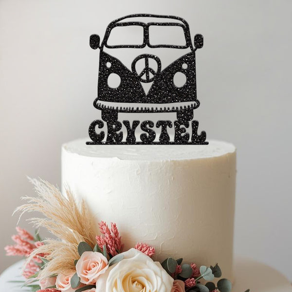 Personalised Retro Camper Van Cake Topper with Name - view 2