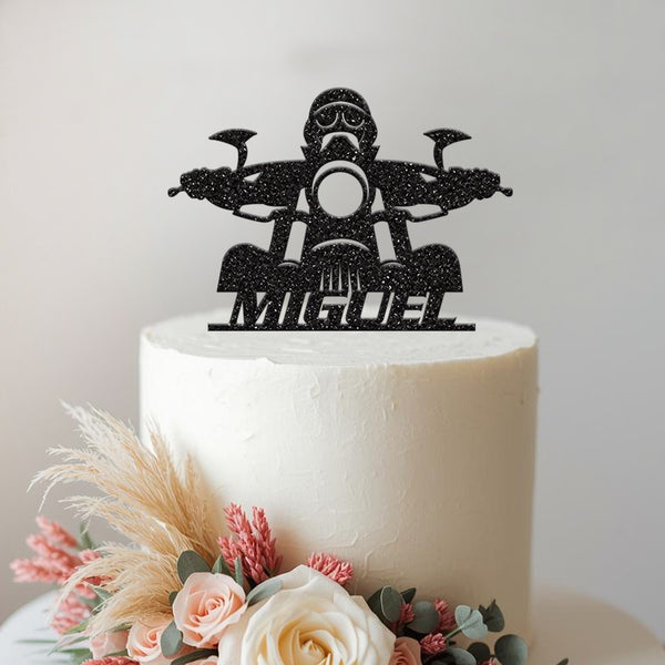 Personalised Motorbike Rider Cake Topper with Name - view 2