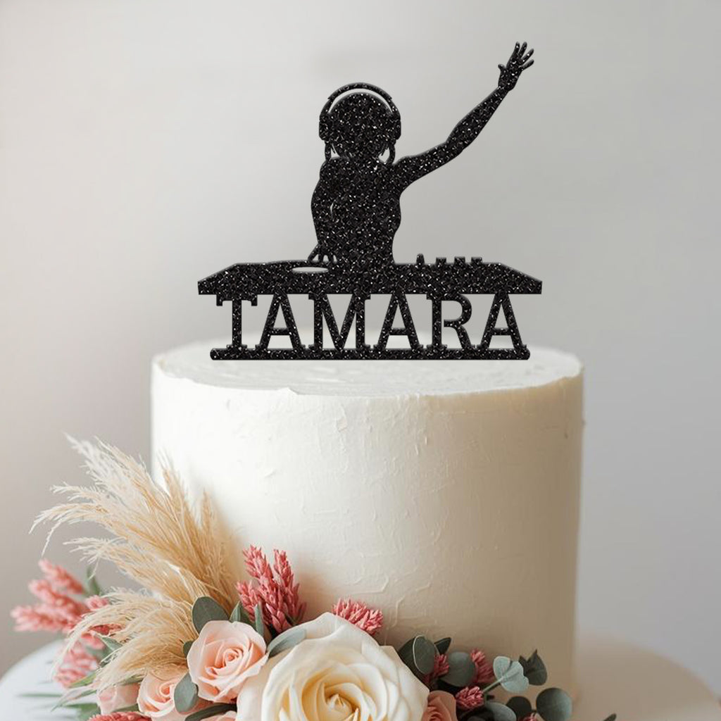 Personalised Female DJ Cake Topper with Name - view 2