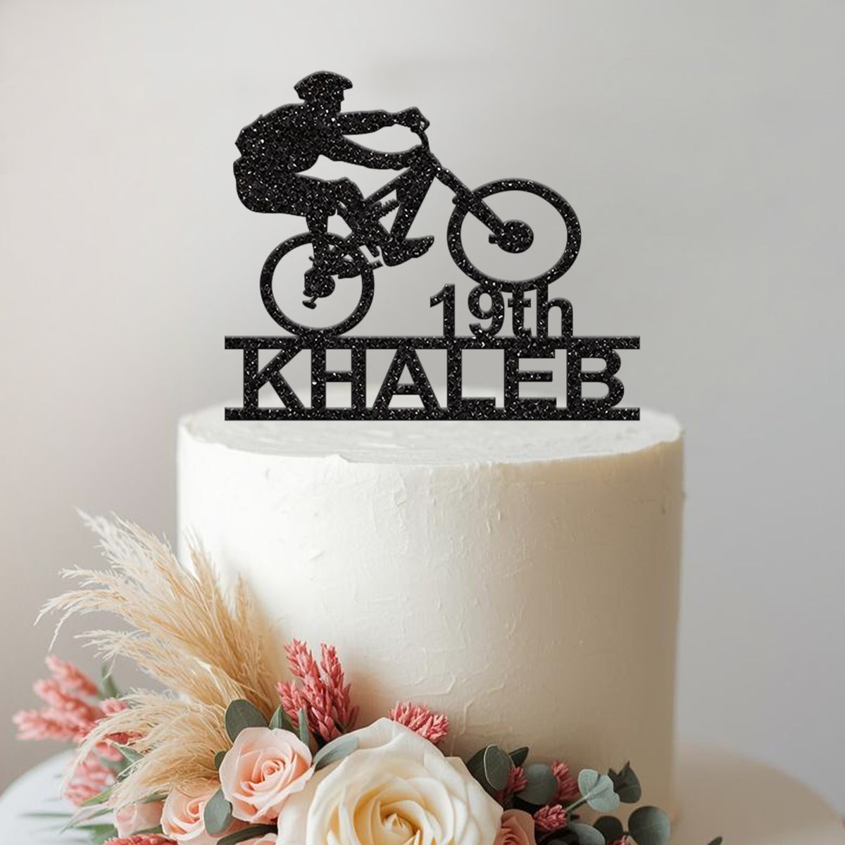 Personalised Mountain Biking Birthday Cake Topper Any Age and Name - view 2 Main image