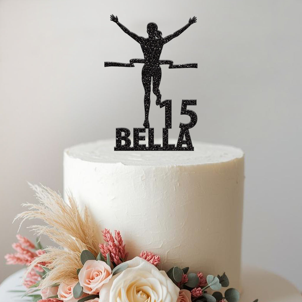 Personalised Female Runner Birthday Cake Topper Any Age and Name - view 2