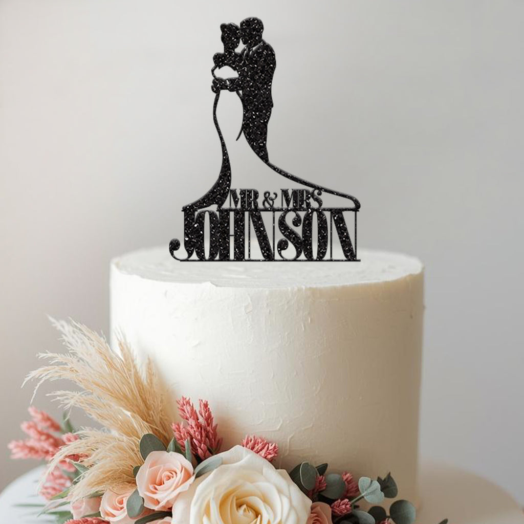 Personalised Wedding Couple Cake Topper with Surname - view 2