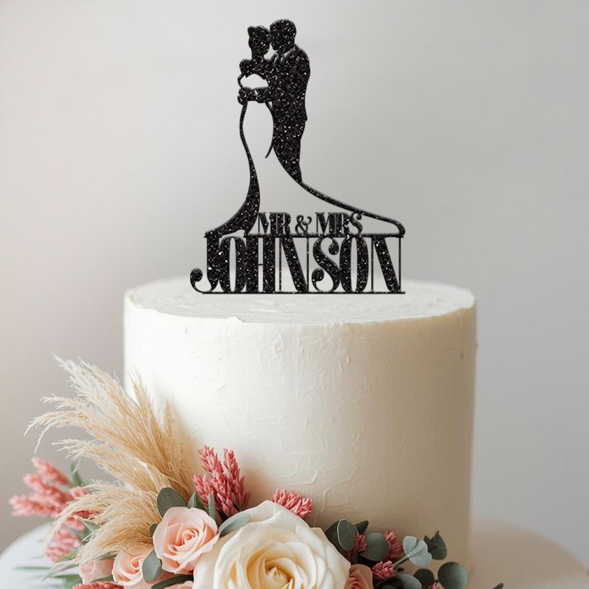 Personalised Wedding Couple Cake Topper with Surname - view 2
