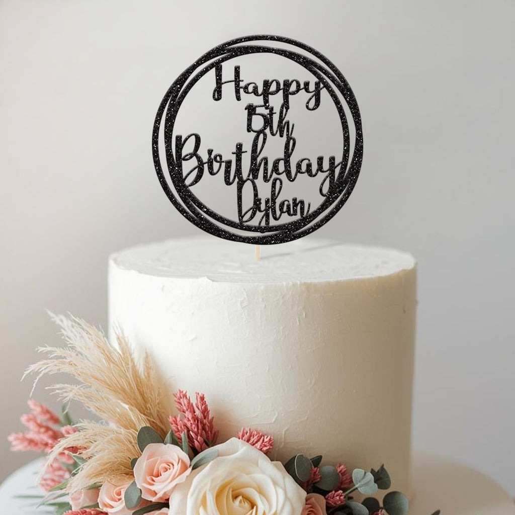 Personalised Circular Birthday Cake Topper Any Age and Name - view 2