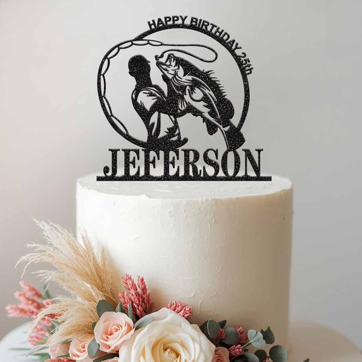 Personalised Fisherman Birthday Cake Topper Any Age and Name - view 2