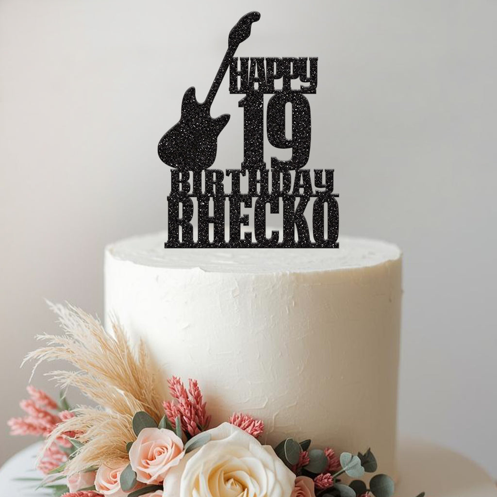 Personalised Electric Guitar Birthday Cake Topper Any Age and Name - view 2