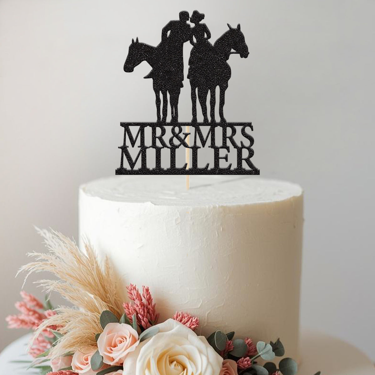 Personalised Horse Riding Couple Wedding Cake Topper – Surname - view 2 Main image