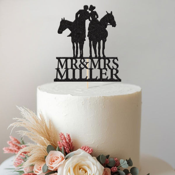 Personalised Horse Riding Couple Wedding Cake Topper – Surname - view 2