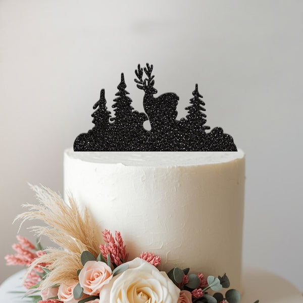 Woodland Stag and Pine Trees Cake Topper - view 2