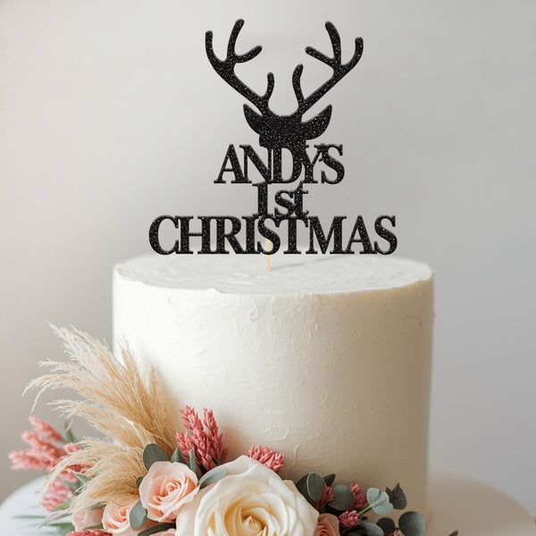 Personalised First Christmas Stag Cake Topper with Name - view 2