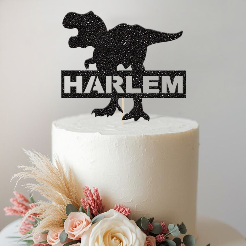 Personalised Roaring Dinosaur Cake Topper with Name - view 2