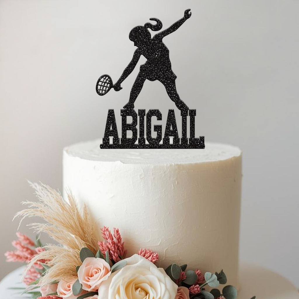 Personalised Female Badminton Player Cake Topper with Name - view 2
