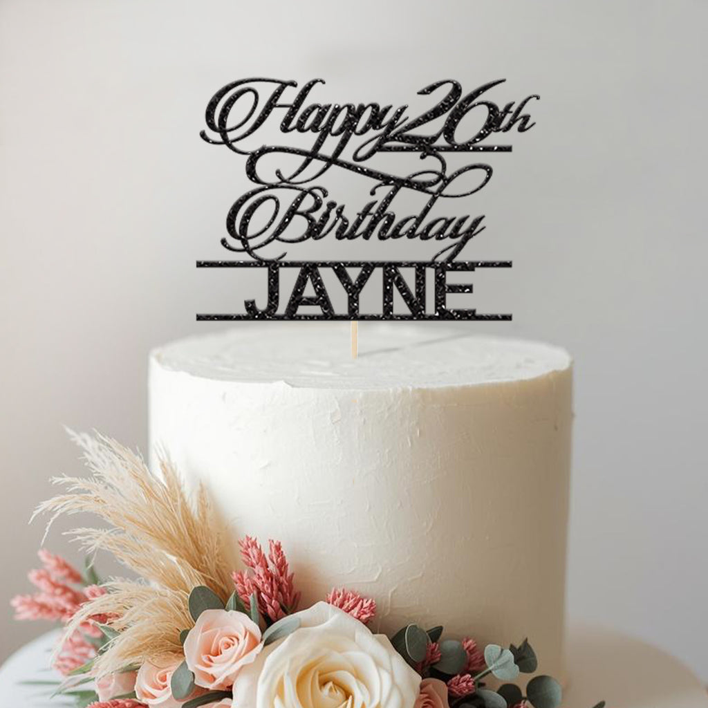 Personalised Elegant Script Birthday Cake Topper Any Age and Name - view 2