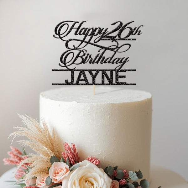 Personalised Elegant Script Birthday Cake Topper Any Age and Name - view 2