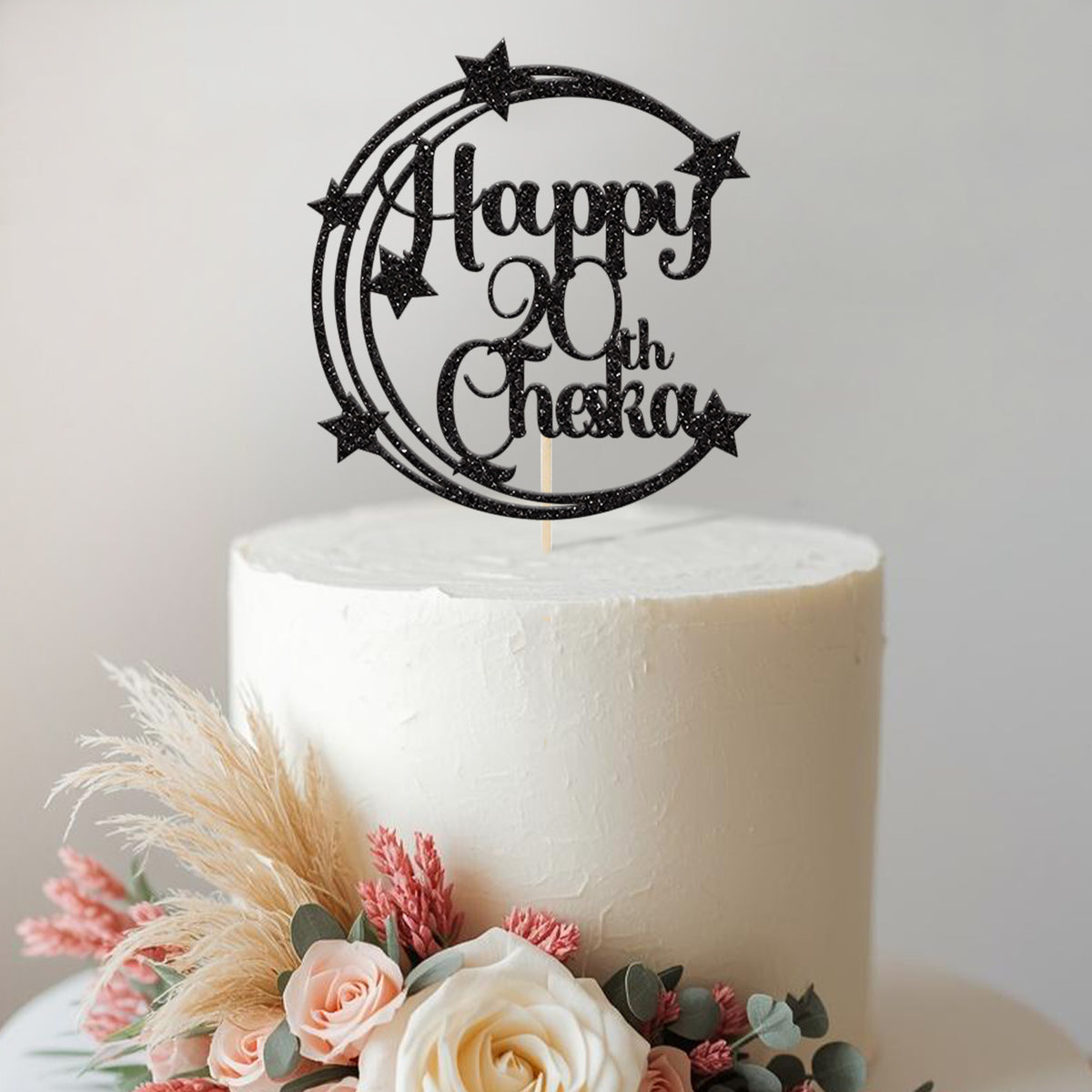 Personalised Moon and Stars Birthday Cake Topper Any Age and Name - view 2 Main image