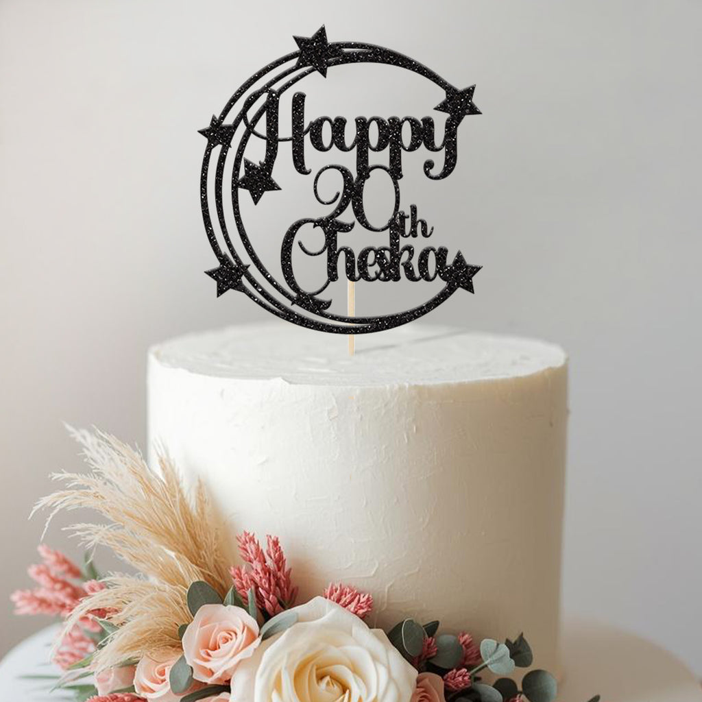 Personalised Moon and Stars Birthday Cake Topper Any Age and Name - view 2