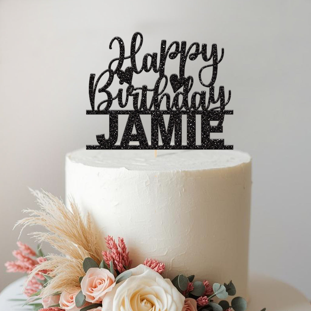 Personalised Happy Birthday Hearts Cake Topper with Name - view 2