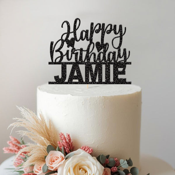 Personalised Happy Birthday Hearts Cake Topper with Name - view 2