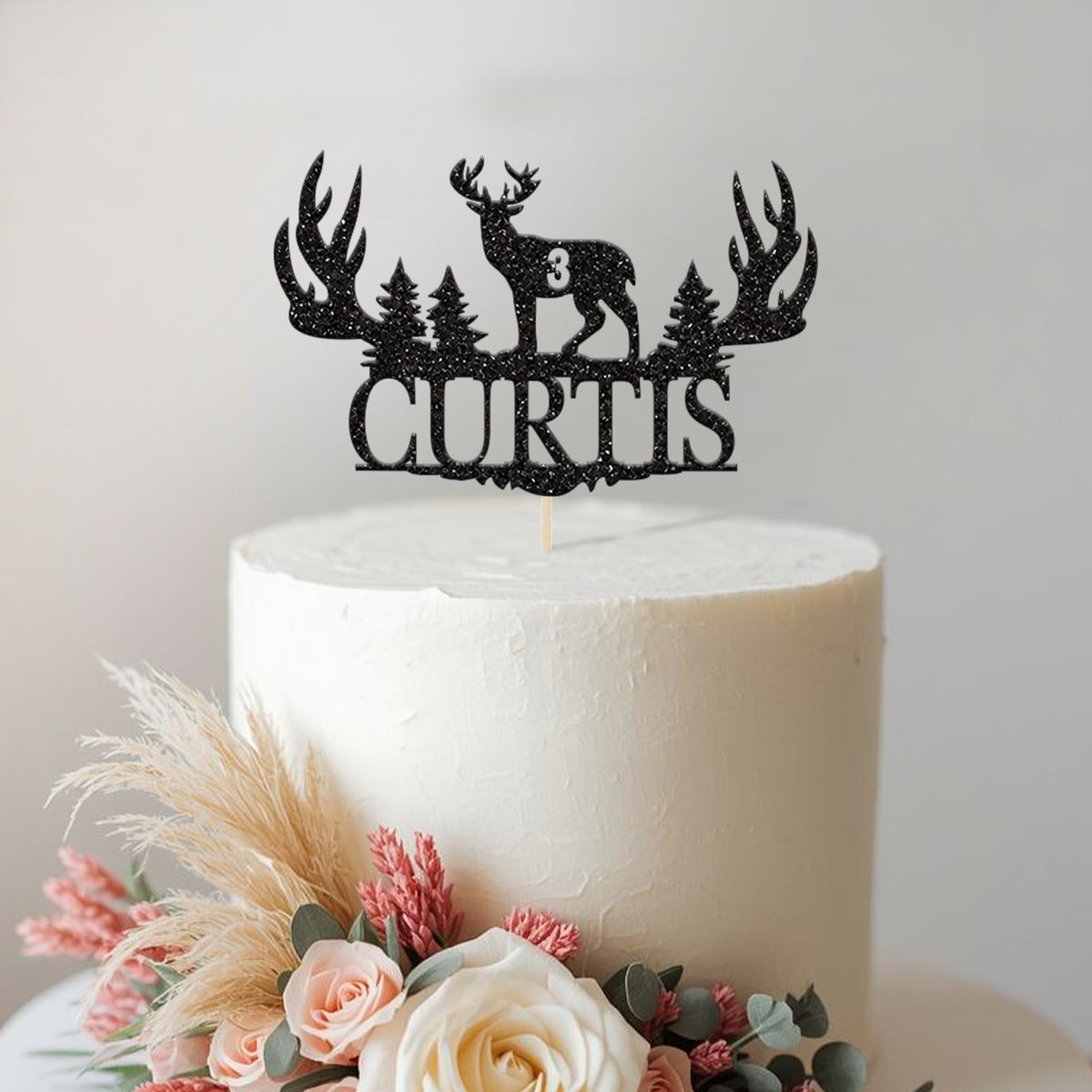 Personalised Stag and Antlers Birthday Cake Topper Any Age and Name - view 2 Main image