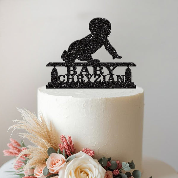 Personalised Crawling Baby Cake Topper with Name - view 2