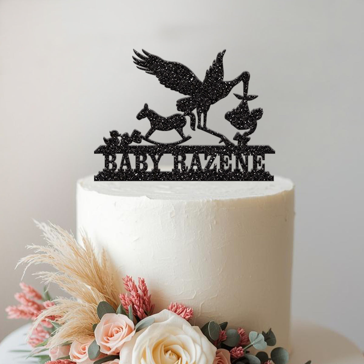Personalised Stork Baby Shower Cake Topper with Name - view 2 Main image