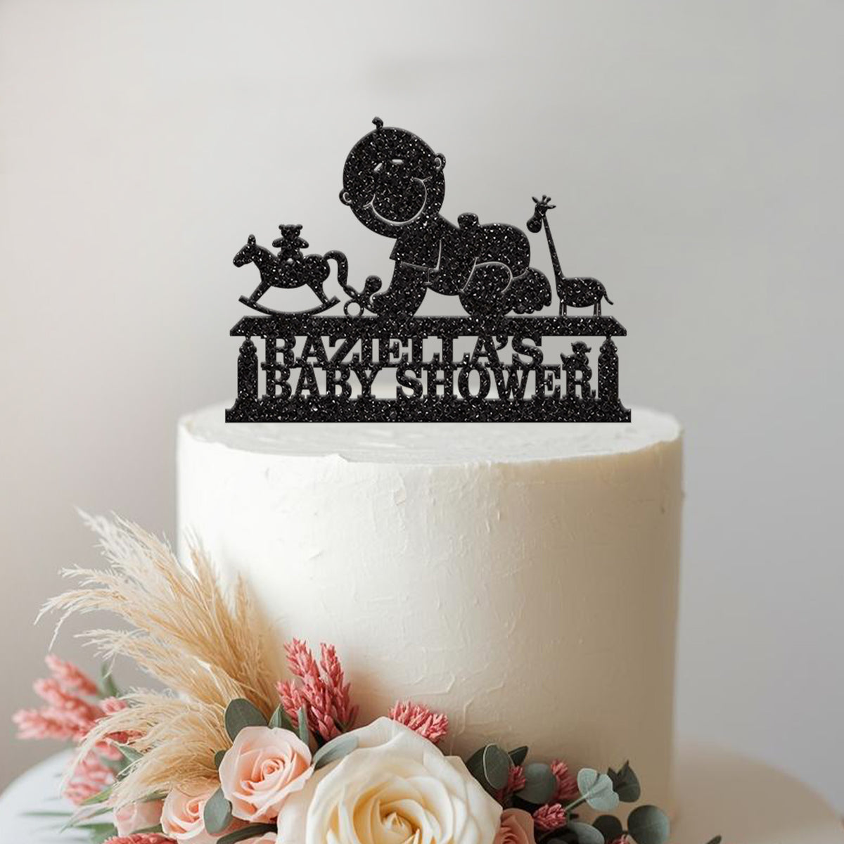 Personalised Crawling Baby Cake Topper for Baby Shower with Name - view 2 Main image