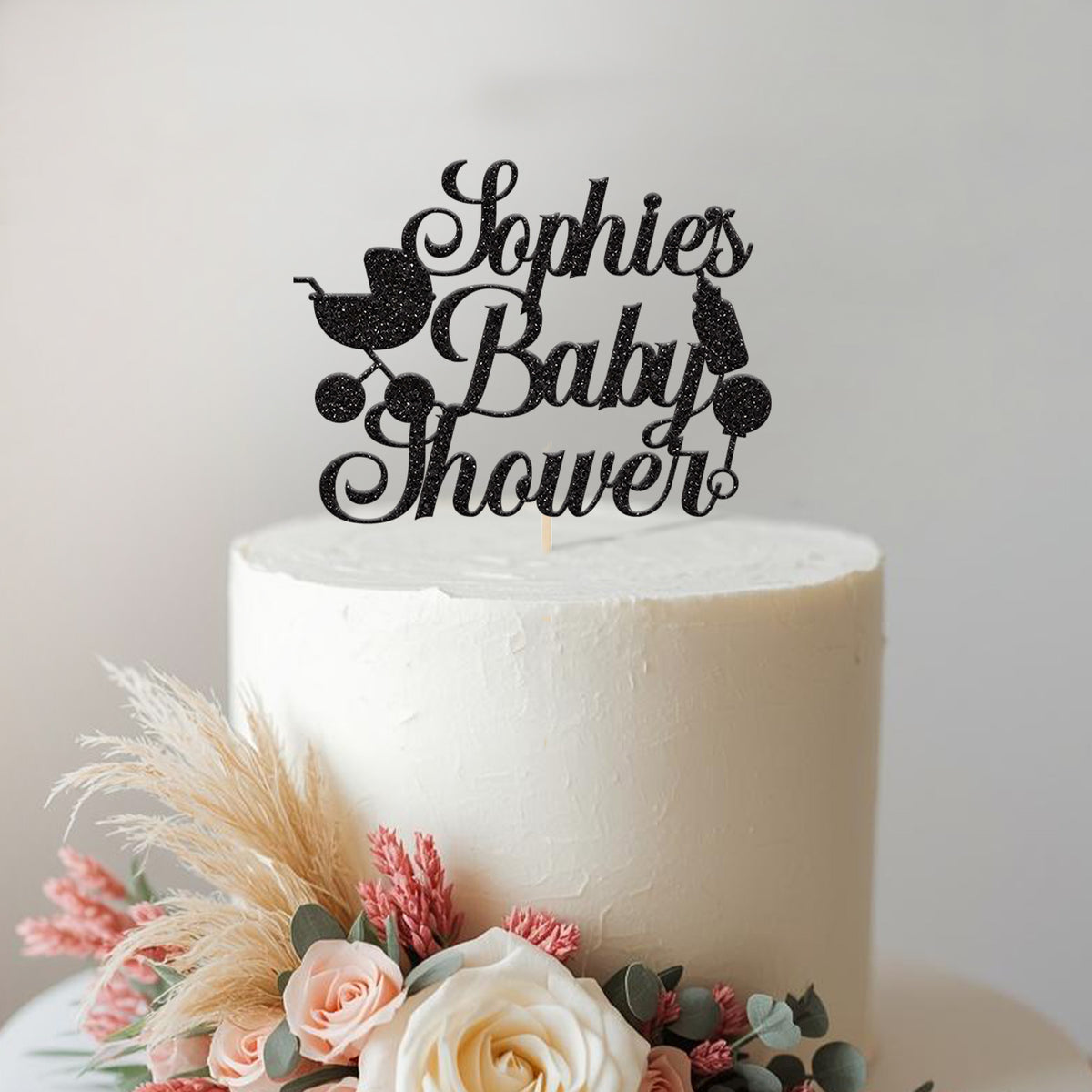 Personalised Pram Baby Shower Cake Topper with Name - view 2 Main image