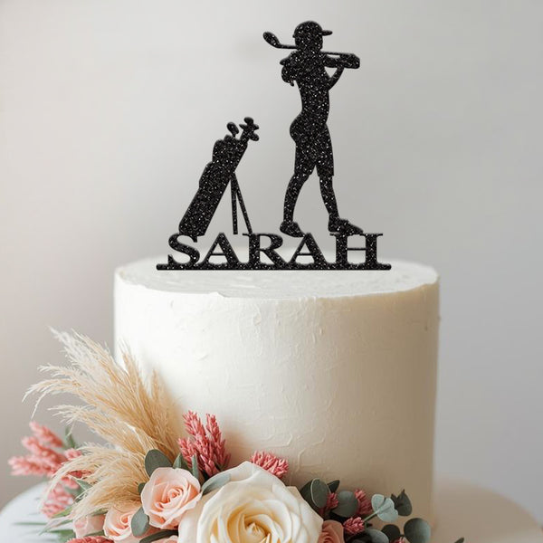 Personalised Female Golfer Cake Topper with Name - view 2