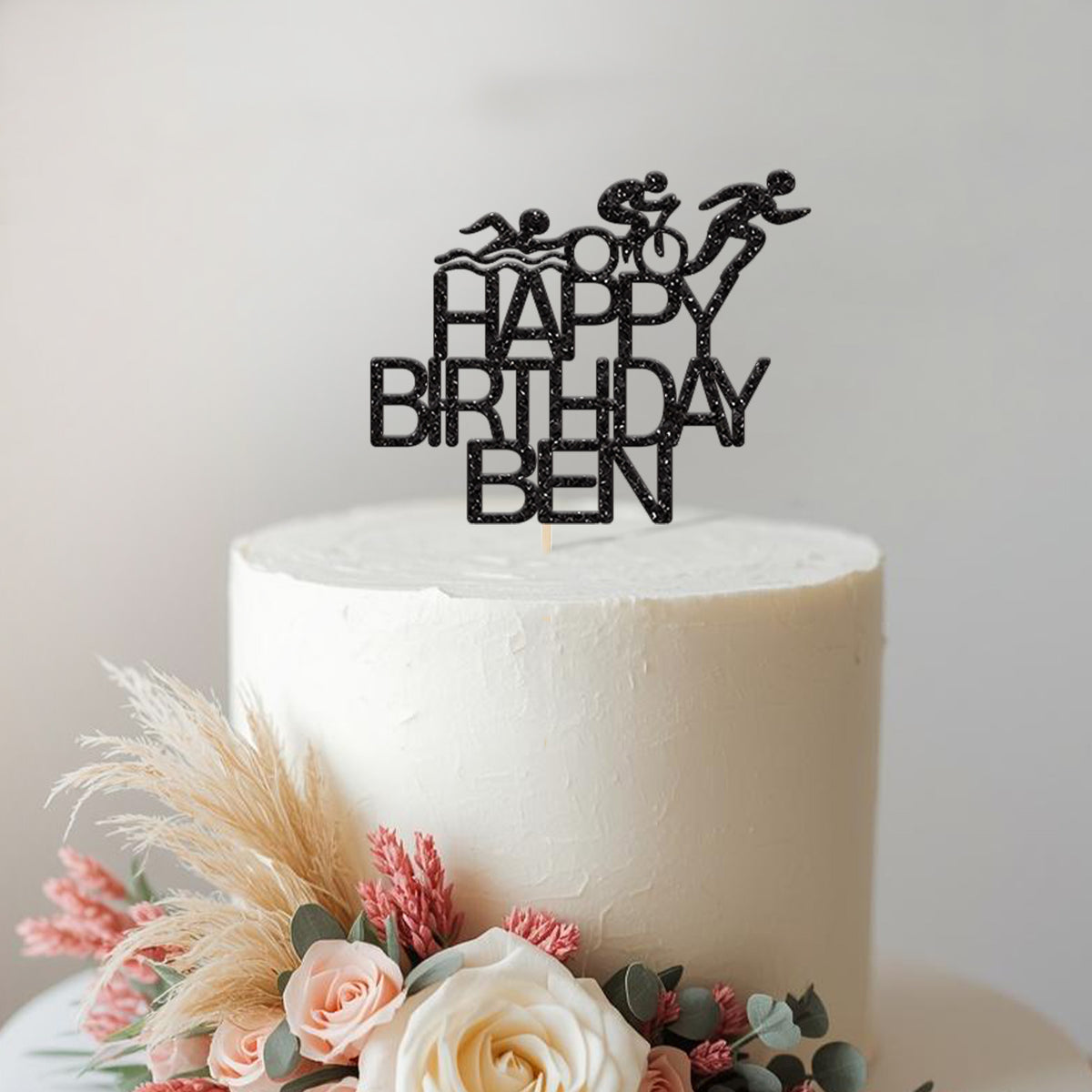 Personalised Triathlon Birthday Cake Topper with Name - view 2