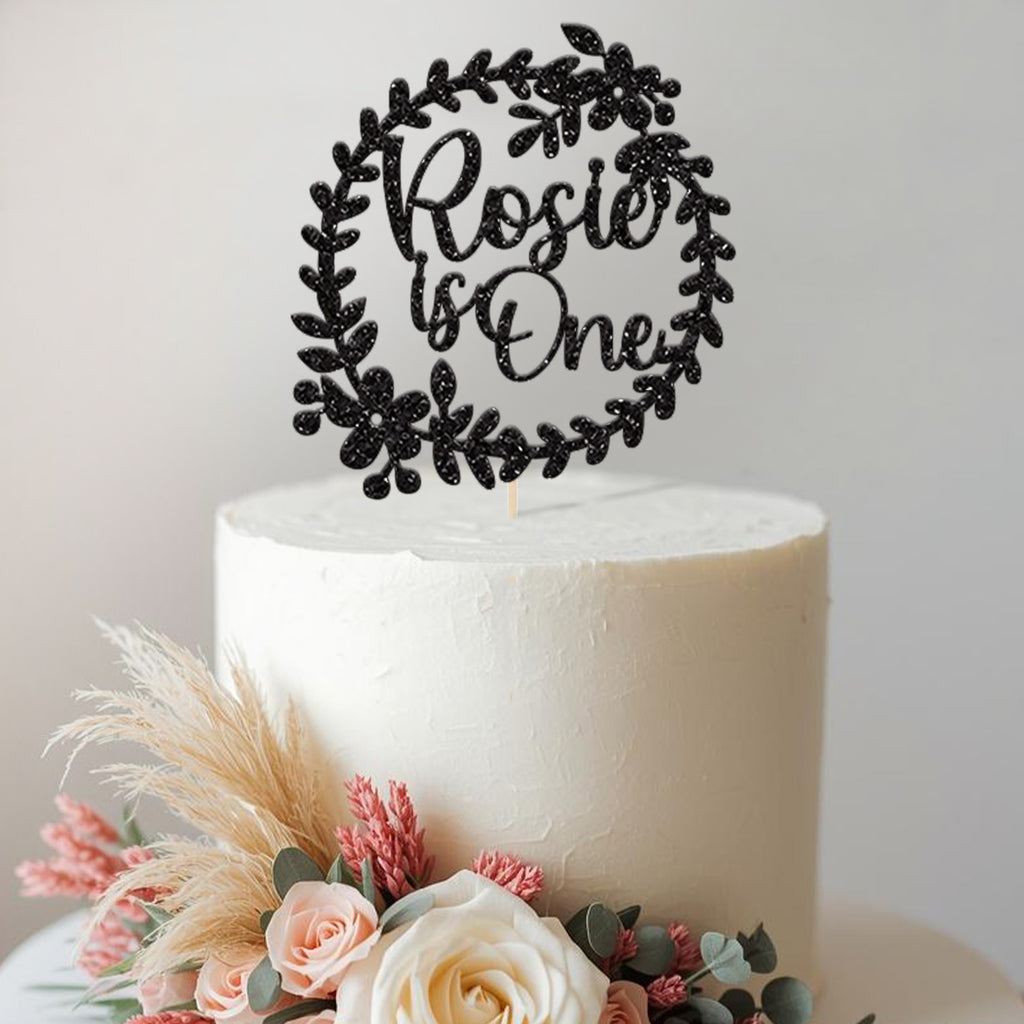 Personalised Floral Wreath First Birthday Cake Topper with Name - view 2