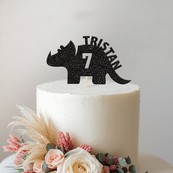 Personalised Horned Dinosaur Birthday Cake Topper Any Age and Name - view 2