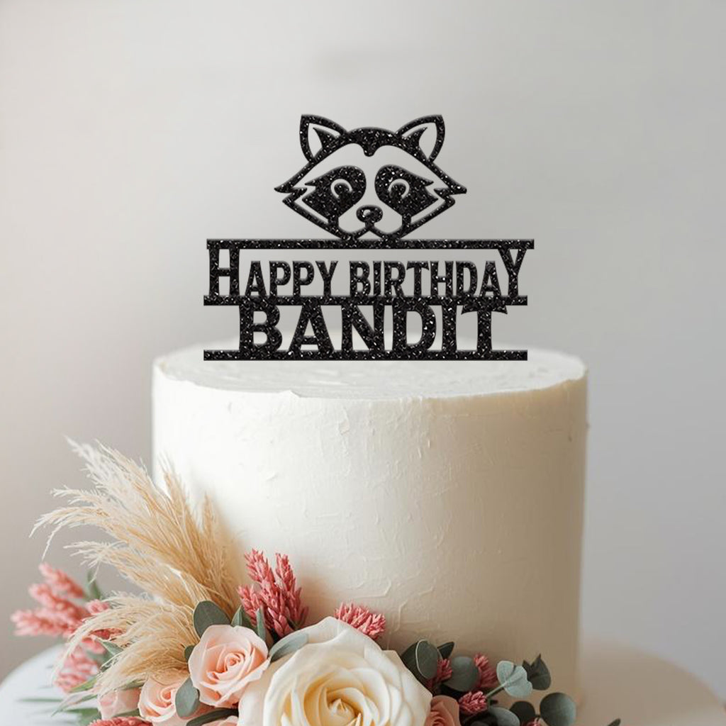 Personalised Raccoon Birthday Cake Topper with Name - view 2