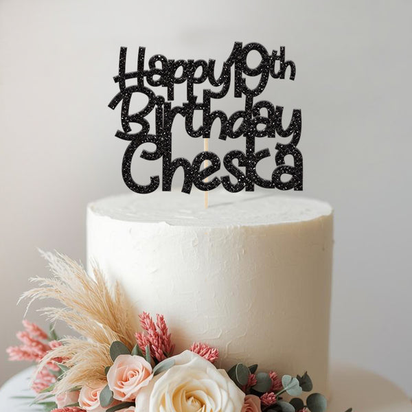 Personalised Rounded Script Birthday Cake Topper Any Age and Name - view 2