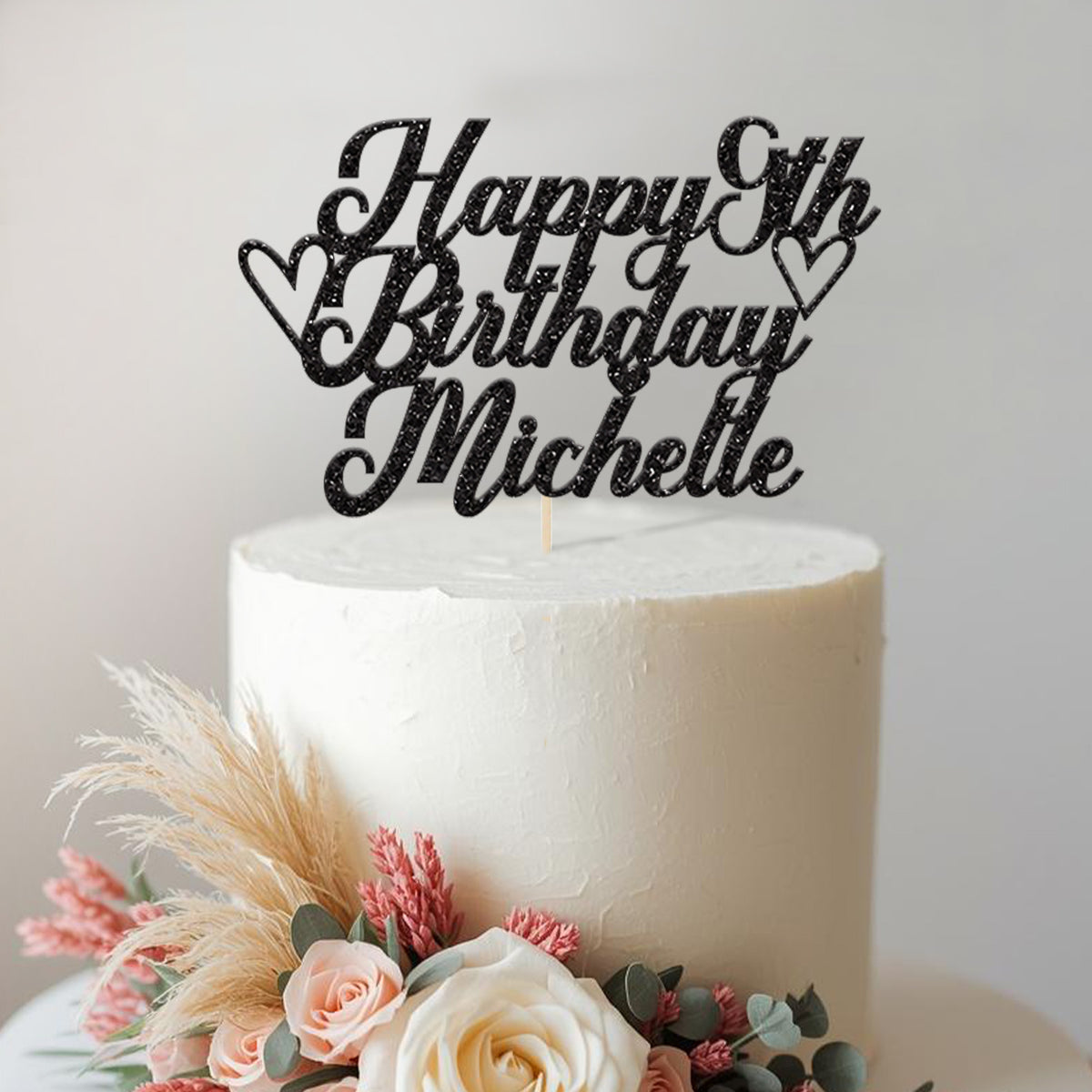 Personalised Hearts Birthday Cake Topper Any Age and Name - view 2 Main image