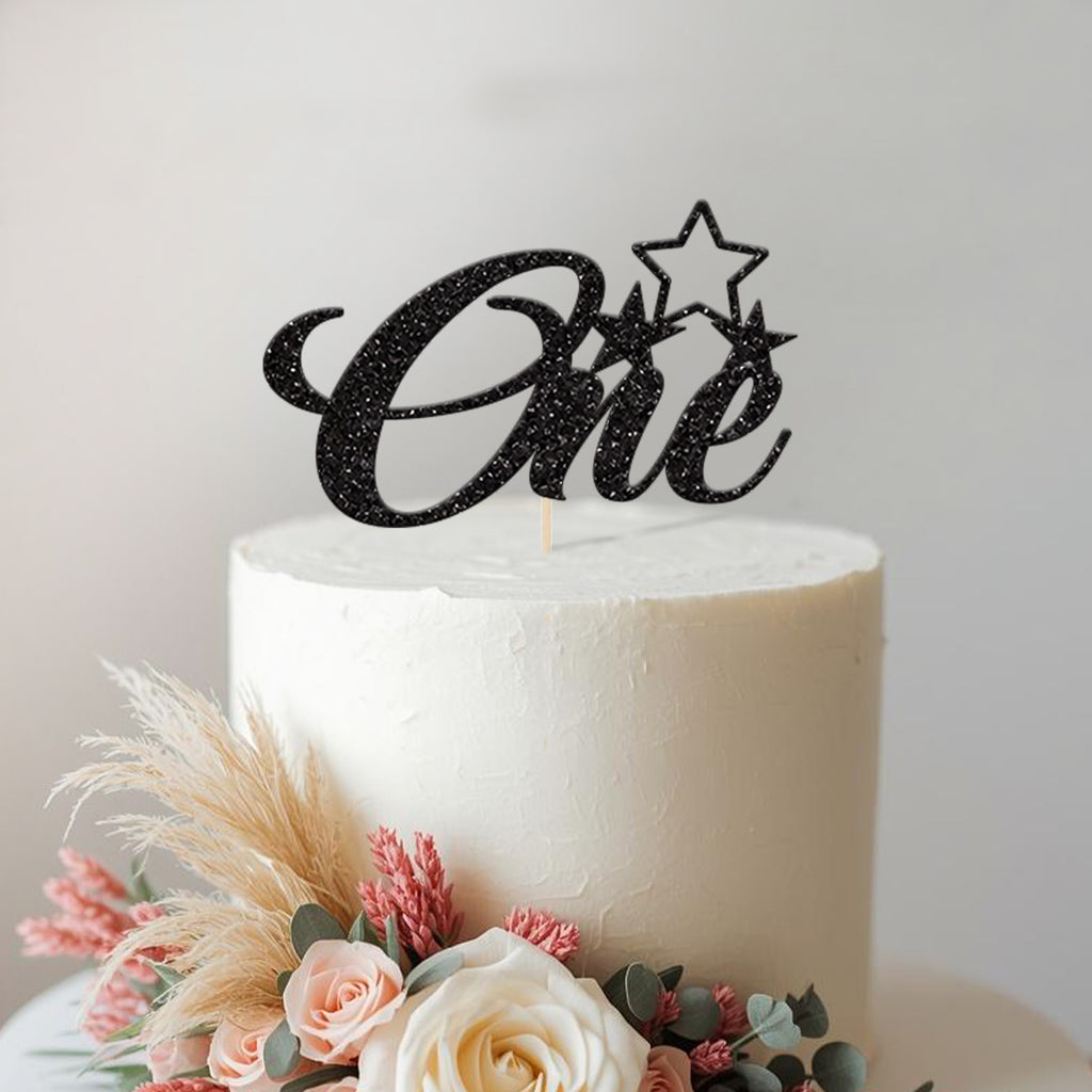 One Script and Stars First Birthday Cake Topper - view 2