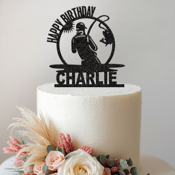 Personalised Angler Circle Cake Topper – Name - view 2