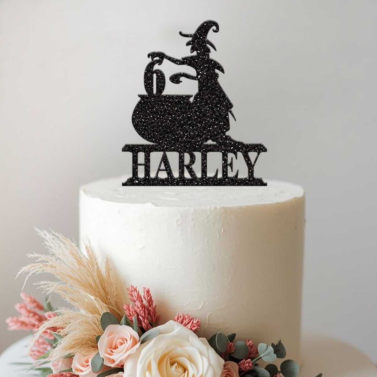 Personalised Witch and Cauldron Birthday Cake Topper Any Age and Name - view 2