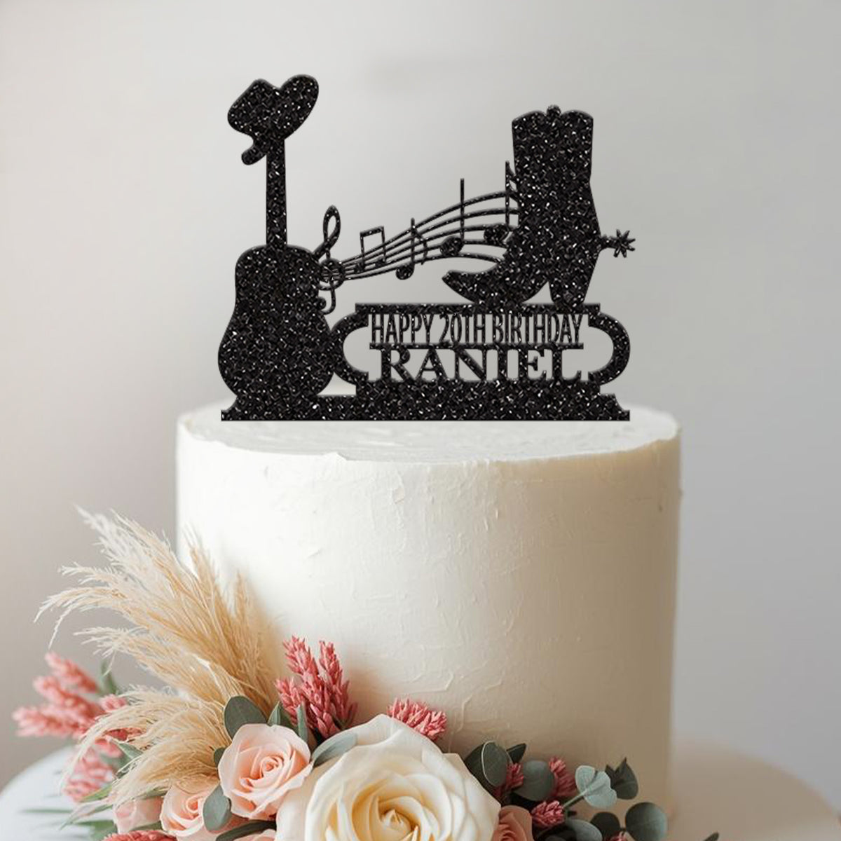 Personalised Country Music Cowboy Birthday Cake Topper Any Age and Name - view 2 Main image