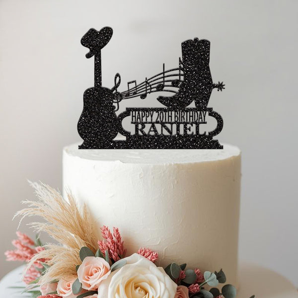 Personalised Country Music Cowboy Birthday Cake Topper Any Age and Name - view 2